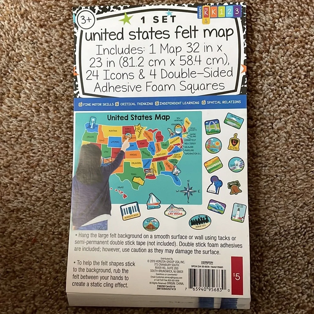 Colorful United States of America Felt Map 24x33